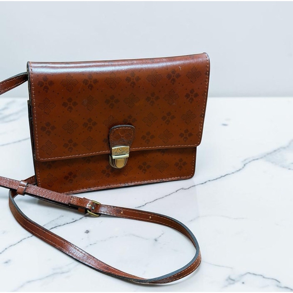 Patricia Nash Signature Floret Brown Leather Crossbody Bag PushLock Floral Purse - Picture 11 of 16